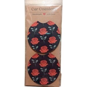 Car Coaster Set - Red Roses - Handmade